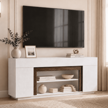 Homall 70'' TV Stand for TVs up to 75'', Modern Entertainment Center with Storage Cabinets, Open Media Shelf, Wood TV Console for Living Room, White and