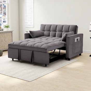Vinform 55" 3 in 1 Convertible Sleeper Sofa Bed, Pull Out Loveseat Couch with Storage Pocket, Dark Gray