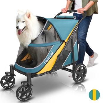 Petbobi Dog Stroller for Large & Medium Dogs Dual Entry with Brake & Air Mesh for Large Senior Pets up to 80 lbs, Green