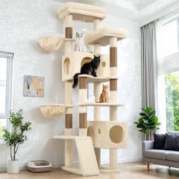 Globlazer 77" Large Cat Tree and Tower Condo for Indoor Cats with 6 Sisal Scratching Posts, 2 Condos