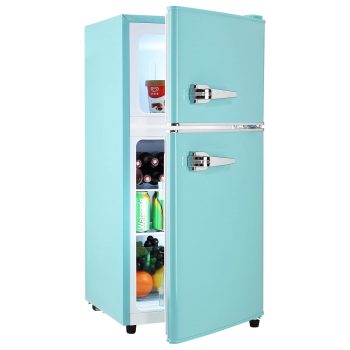ICYBER BOOM 3.5 Cu. Ft. Mini Fridge with Freezer, 2 Door Compact Refrigerator, 7-Level Adjustable Thermostat, LED Light, Glass Shelves