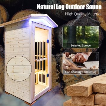 OUTEXER Outdoor Saunas Far Infrared Sauna 1 Person, 1300W Hemlock Dry Sauna with Digital Controler,Bluetooth Player, 7 Heating Panels, Christmas Birthday Gift for Family Friends
