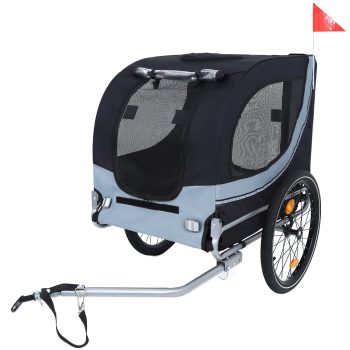 Folding Dog Bike Trailer, 66LB Capacity All-Terrain Pet Carrier with Durable Steel Frame, Multi-Entry Mesh Ventilated Design, Universal Hitch for Cycling Jogging Camping Outdoor