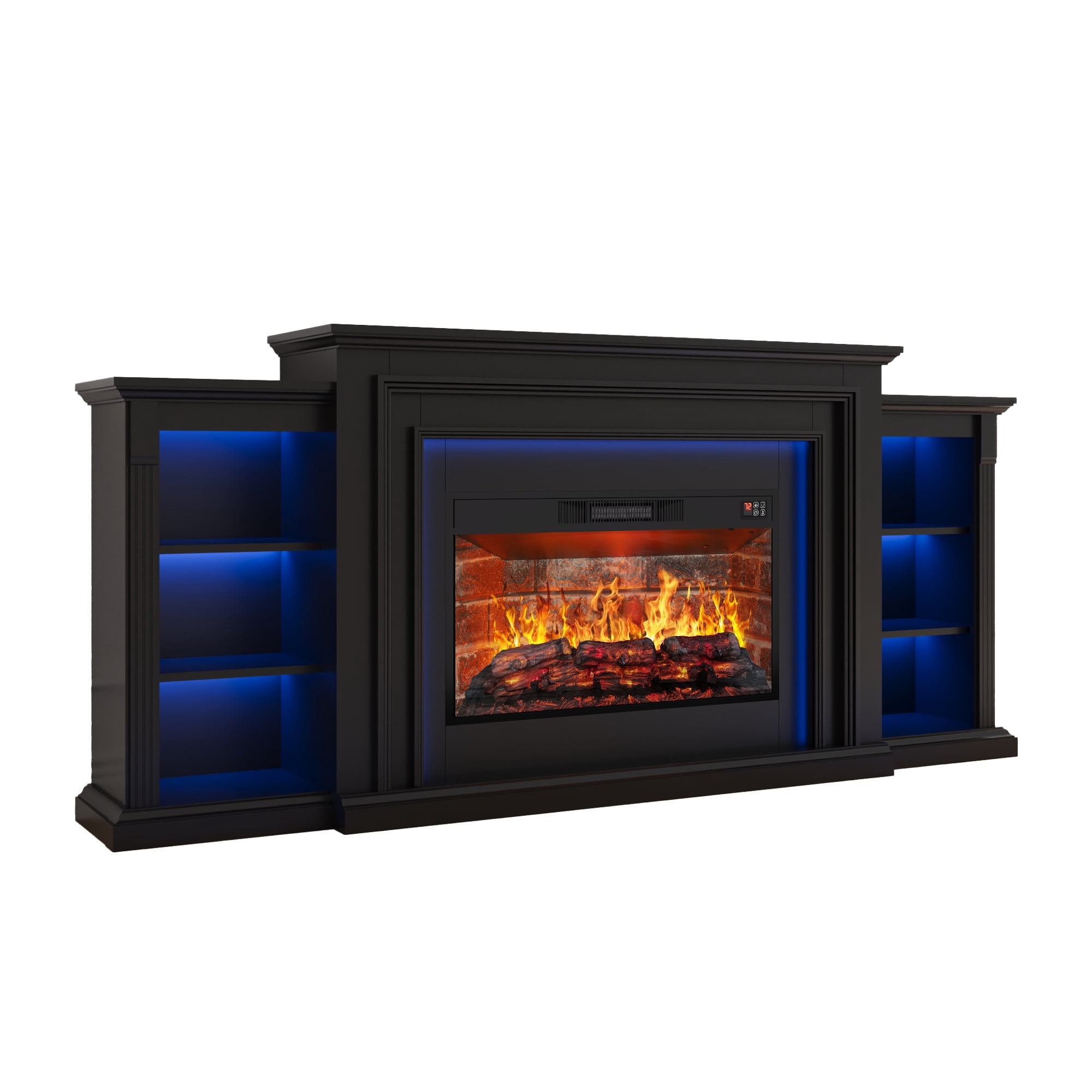 BOSHIRO 80" Electric Fireplace with Mantel, Fireplace TV Stand for Living Room, Entertainment Center with 30 in Realistic Flame Fireplace Heater, Black