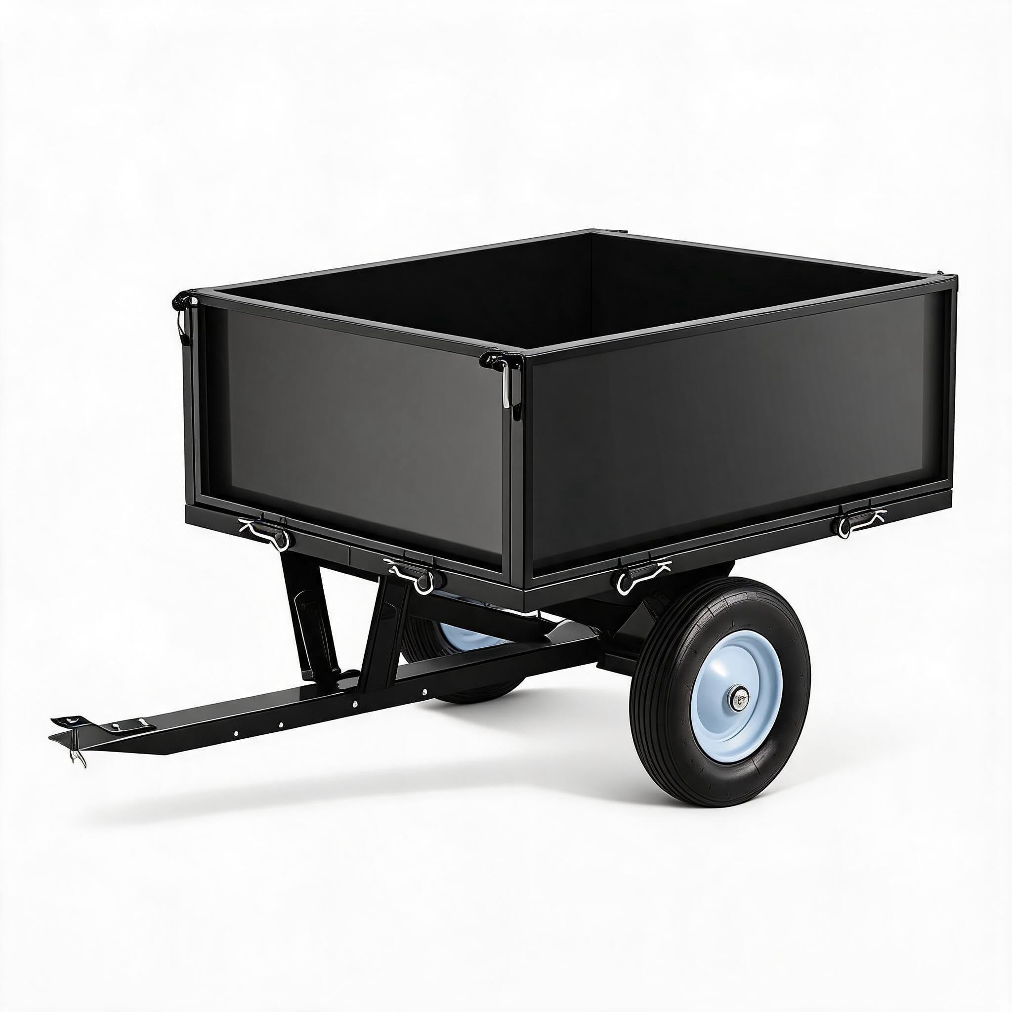 500 LBS ATV Trailer Dump Garden Cart, 11.4 Cubic Feet Heavy-Duty Steel Tow Behind Dump Cart with Removable Sides, Utility Trailer for Lawn Tractor Mower, Black