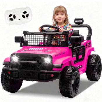24V Kids Electric Vehicles for Kids, 24V Ride on Electric Truck Car w/ Remote Control, Safety Belt, USB, Music, LED Lights (Pink)