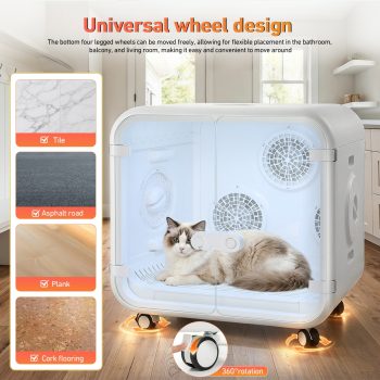150L Large Automatic Cat Dryer Box, 360 Rapid Drying, 35 to 40dB Ultra-Quiet & Grooming Box for Cats and Small Dogs