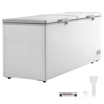 KFFKFF 19.8 Cu.Ft Commercial Chest Freezer, 561L Deep Freezer with Dual Lock Lids, 7-Level Temp Control, LED Light, 4 Removable Baskets & 6 Rolling Wheels for Home Garage