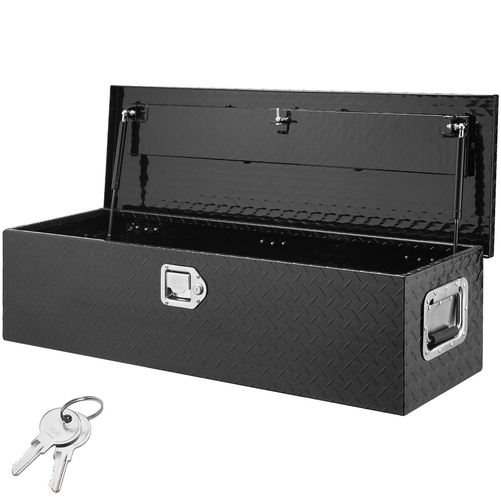 VEVOR Heavy Duty Aluminum Truck Bed Tool Box, Diamond Plate Tool Box with Side Handle and Lock Keys,Storage Tool Box Chest Box Organizer for Pickup,Truck Bed, RV, Trailer,39"x13"x10",Black