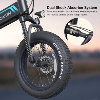 Wooken 20"X4.0 Fat Tire Electric Bike for Adults, 500W Foldable Electric Bicycle with 48V 10Ah Built-in Battery, Shimano 7 Speed, Dual Shock Absorber