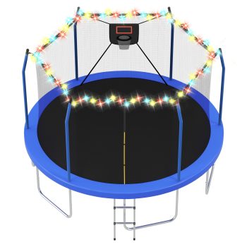 Alvantor 14ft Trampoline with Basketball Hoop & Lights, Outdoor Round Trampolines for Kids with Enclosure net