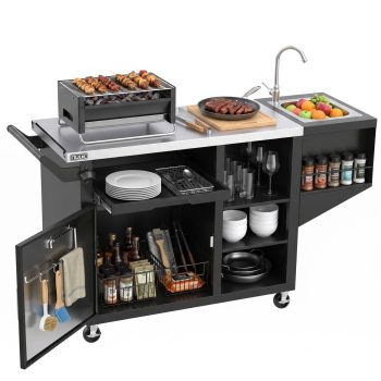 NUUK Outdoor Grill Cart with Sink, 20"x42" Patio Kitchen Island Grill Table with Storage, Movable Pizza Oven Table Stand