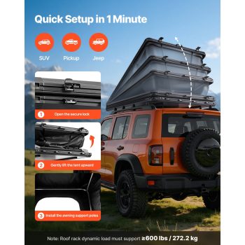 KFFKFF Hard Shell Rooftop Tent, 2-3 Person Aluminum Roof Tent with LED Lighting, Comfortable Mattress & Window, Weatherproof Camping Solution for SUVs, Jeeps, and Trucks