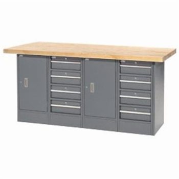 72 x 30 in. Maple Top 8 Drawer with 2 Cabinet Workbench - Gray
