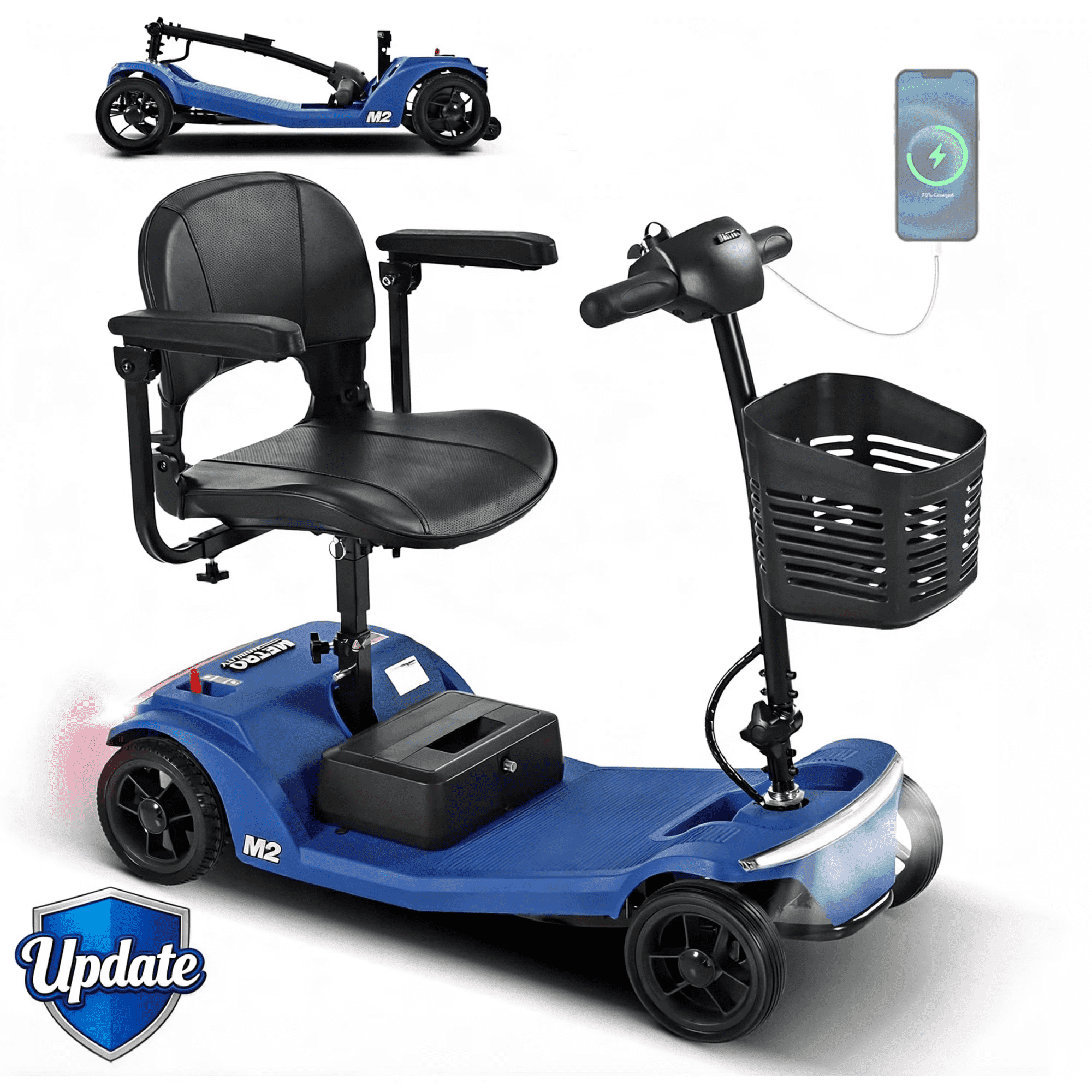 4-Wheel Foldable Mobility Scooter for Seniors, Portable Electric Power Scooter with Stable Anti-Tip Wheels, Rear Brake Light, USB charging port,Supports 330 lbs,Travel Scooter