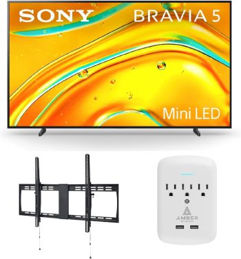 Sony K98XR50 98 Inch Bravia Mini LED 4K HDR Google TV with a Walts XXL-TILT-MOUNT Tilting Mount and Amber Protection 3-OUTLET-SURGE Surge Protector (2025)