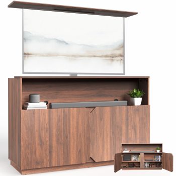 VIVO Walnut Hidden TV Lift Cabinet with Storage, Fits 32-55" TVs, Holds 132 lbs