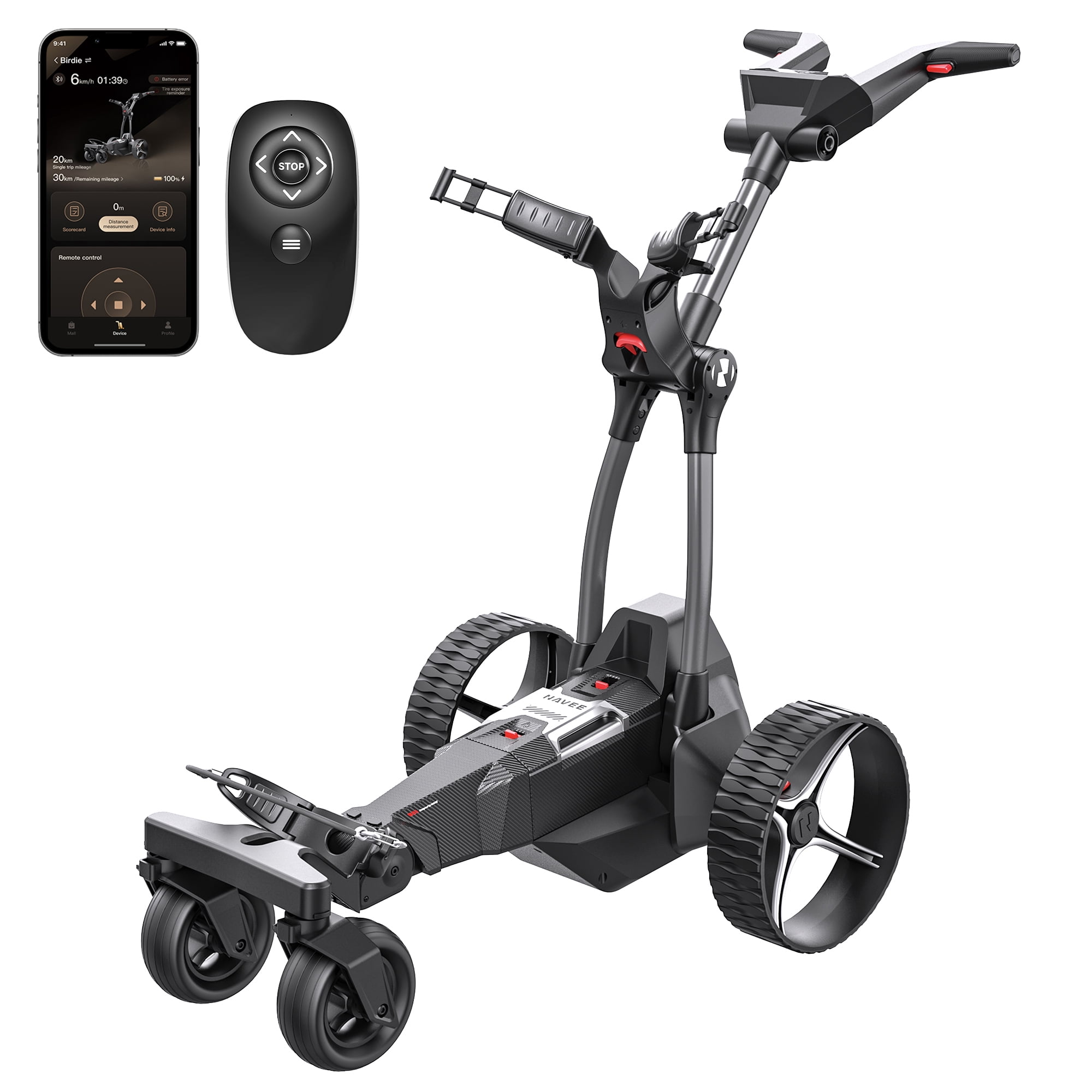 NAVEE Birdie 3X Electric Golf Cart with Remote, 36 Hole Battery, Follow Me Electric Golf Push Carts, All Terrain Wheels, Smart Power Assist, Super Compact Golf Cart Electric Vehicle