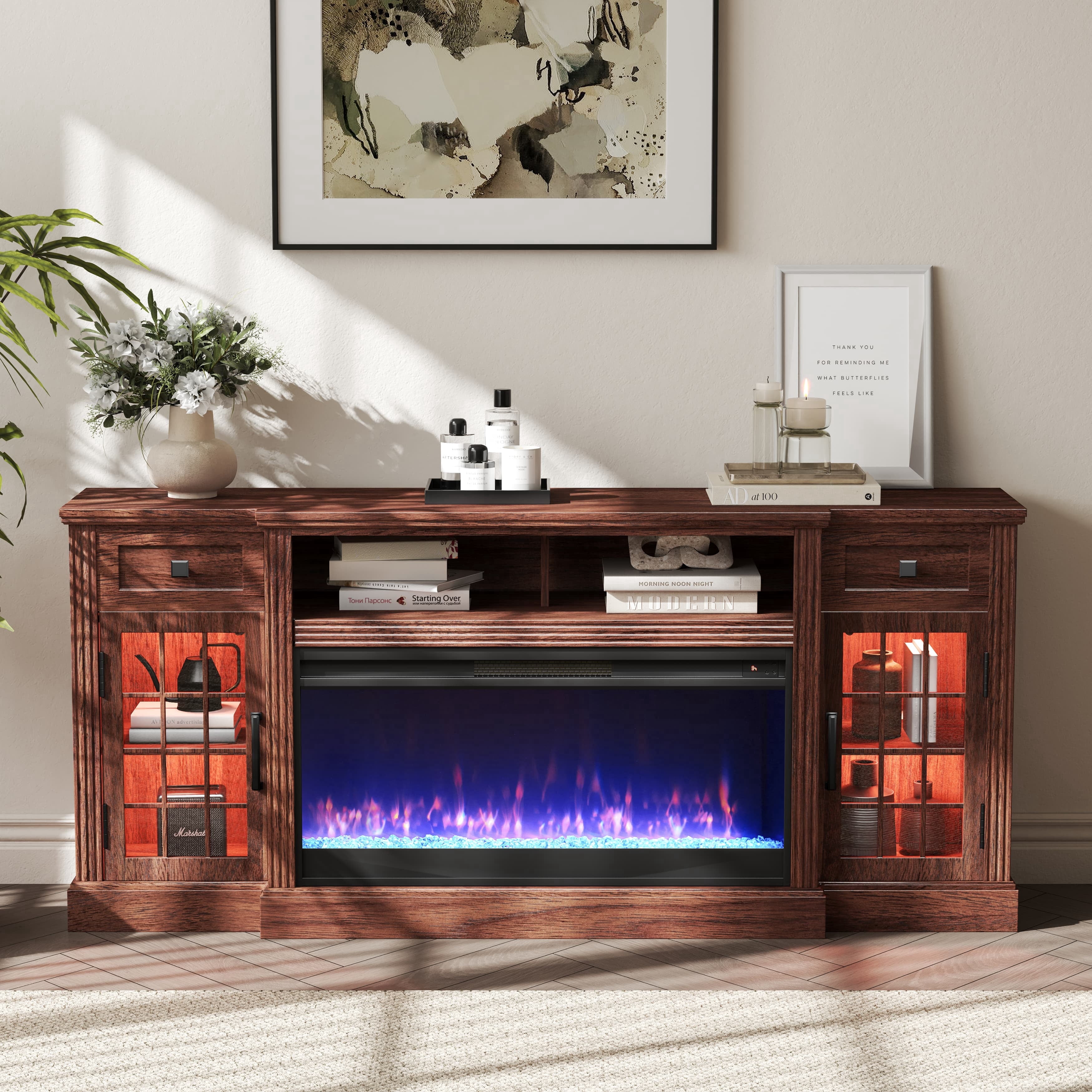 IFMUST Farmhouse Fireplace TV Stand for TVs Up to 80", 36" 3D Crystal Electric Fireplace