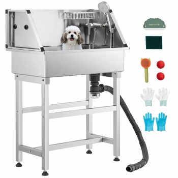 34" Stainless Steel Dog Grooming Tub, Pet Washing Station with Faucet & Rack