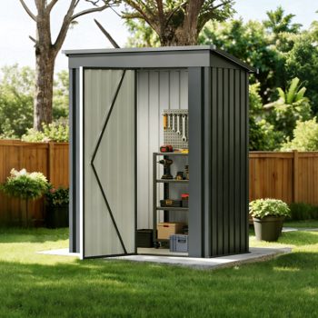 PABIMIA 5 x 3 FT Outdoor Storage Shed, Metal Garden Shed with Lockable Doors, Sloped Roof and Air Vents for Backyard, Patio, Lawn and Garden