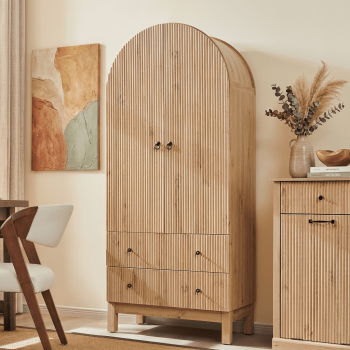 Aitjunz Fluted Arched Pantry Storage Cabinet, 71'' Kitchen Tall Cabinet with 2 Doors & 2 Large Drawers, Wooden Cabinet w/Adjustable Shelves for Dining Room and Living Room