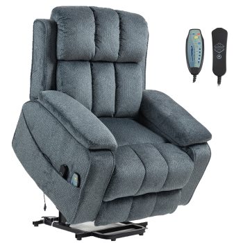 LITVZ Power Lift Recliner Chairs for Elderly Big Man 400lbs, Oversized Lay Flat Recliner with Heat & Massage, Extended Footrest and Side Storage Cup Holder for Adults Seniors