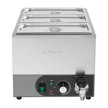 KFFKFF Commercial Food Warmer, 1200W Electric Stainless Steel Steam Heater, Efficient Heating Countertop Buffet Bain Marie with Removable Power Cord, Ideal for Catering, Restaurants, Events & Buffets