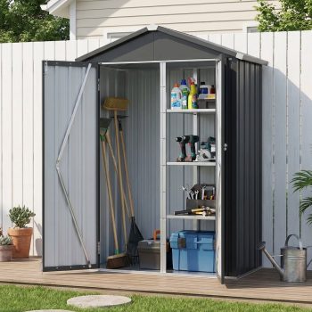 BaPiPro 4x2 ft Outdoor Storage Shed with Floor, Metal Shed with Shelves, Small Tool Shed, Metal Cabinet for Patio Backyard Garden