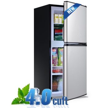 DEMULLER 4.0 Cu.ft Mini Refrigerator with freezer Small Fridge Double Door Adjustable Temperature New Silver
