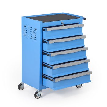 5-Drawer Heavy Duty Rolling Tool Chest Cabinet - Mobile Toolbox Cart with Keyed Lock, 360° Wheels, Drawer Liners, Large Capacity - Alloy Steel, Garage Workshop, 24.2×13.8×34.1 inches, Blue+Gray
