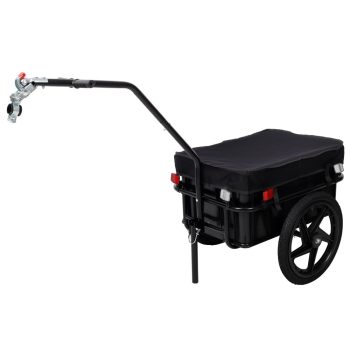 Bicycle Cargo Trailer with Support Kickstand, Detachable Storage Bin, 600D PVC Waterproof Rain Cover, Anti-Rust Steel Frame Bike Utility Wagon Cart for Grocery Shopping, Camping & Outdoor Activities