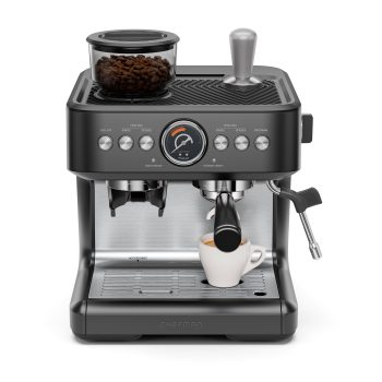Chefman Crema Deluxe Double Boiler Espresso Machine, Conical Burr Grinder and Steam Wand Black
