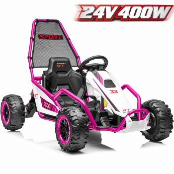 Sunnyfree 24V Drift Go Kart for Kids Ages 6+, 400W Electric Ride On Car with Rear Suspension, Bluetooth Music, LED Lights, Up to 8.5MPH
