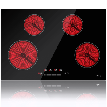 IsEasy 30 Inch Built-In Electric Ceramic Cooktop, 4 Burners, Child Safety Lock, 9 Power Levels