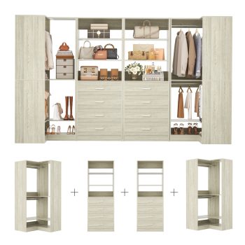 Homieasy U-Shaped Closet Organizer System, 104'' Wide Wardrobe Closet with 8 Drawers, 4 Hanging Rods, and 13 Storage Shelves, Large Closet System for Walk-in Closet