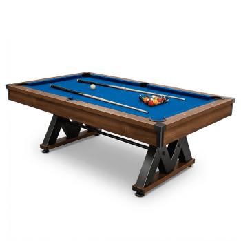84 Billiard Table with Rustic Brown Finish,W-Shaped Legs and Royal Blue Cloth for Family Game Room, Adult Rrec Room, Basements, Man cave, or Garage