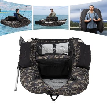 Wildnix Portable Inflatable Fishing Boat with Oar and Fins, Camouflage, 286.6 lbs Load Capacity, Adjustable Backrest, Storage Pockets