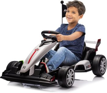 Yeshouse 24V Kids Ride on Go Kart, Length Adjustable Electric Drifting Kart, 7.5MPH High Speed Ride On Toy for Toddler 6+, White