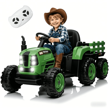 Xuanlur 24V Powered Ride on Tractor, 24 Volt Ride on Toys Car for Kids with Trailer, Max 5Mph, Remote Control, Music Player, Bluetooth, LED Light, 400W Power Car Wheels