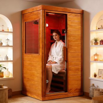 Seizeen Dry Sauna for Home, 1120W Far Infrared Saunabox with 7-Color Light, 1-Person Indoor Sauna Room w/ Red Light, Bluetooth Audio, LED Reading Light, 77-140℉, Multi-function Setting