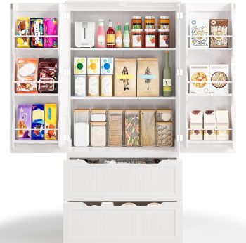 63" Tall Kitchen Pantry Cabinet with Drawers for Dining Room, Noelse Food Pantry Storage Cabinet with 6 Doors Shelves for Snack and Spice, Large Craft Storage Cabinet for Craft Room, Painted
