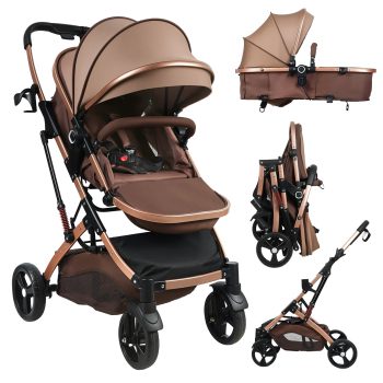 SHUO Y - Convertible Baby Stroller with Bassinet Mode, Adjustable Canopy Reversible Seat Foldable Pushchair, High Landscape Newborn Travel Pram for 0-36 Months Old Babies