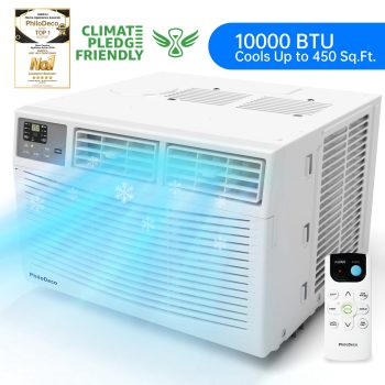 PhiloDeco BTU Window Air Conditioner 450 sq ft. Intelligent AC, LED Display Screen, with Remote Control, Can be Used as a Dehumidifier/Fan, Operates Quietly, Energy-Saving. Timer • Sleep and EC