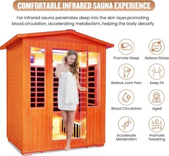 2600W 4 Person Far Infrared Sauna,Outdoor Red Cedar Wood with 7 Color Light