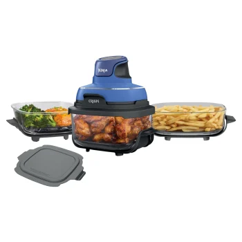 Ninja Crispi Air Fryer, Microwave, Freezer & Dishwasher Safe, Glass Portable Cooking System, 4 QT & 6 Cup Glass Containers with Storage Lids, Easy Meals, Air Fry, Bake, Blue