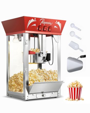 Commercial Popcorn Machine, 850W Tabletop Popcorn Maker with 3-Switch Control, Tempered Glass, for Home Theater
