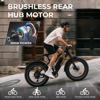 Skeri Electric Bike, 26"x4.0" Fat Tire E Bike, 500W (Peak 1000) Motor, 48V 15.6Ah Removable Electric Bike for Adults, 60 Miles & 25 mph, Electric Bicycle with 7 Speed and Front Suspension