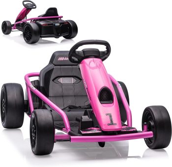 Trilenars Ride on Go Kart in Rose Red for Teens with Music,Rose Red