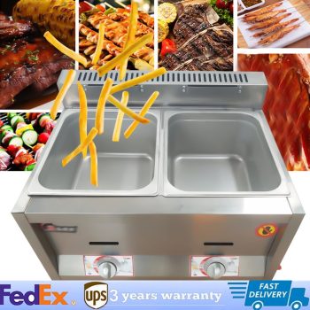 Denest 12L Commercial Propane Deep Fryer 2 Wells Countertop Gas Fryer Stainless Steel